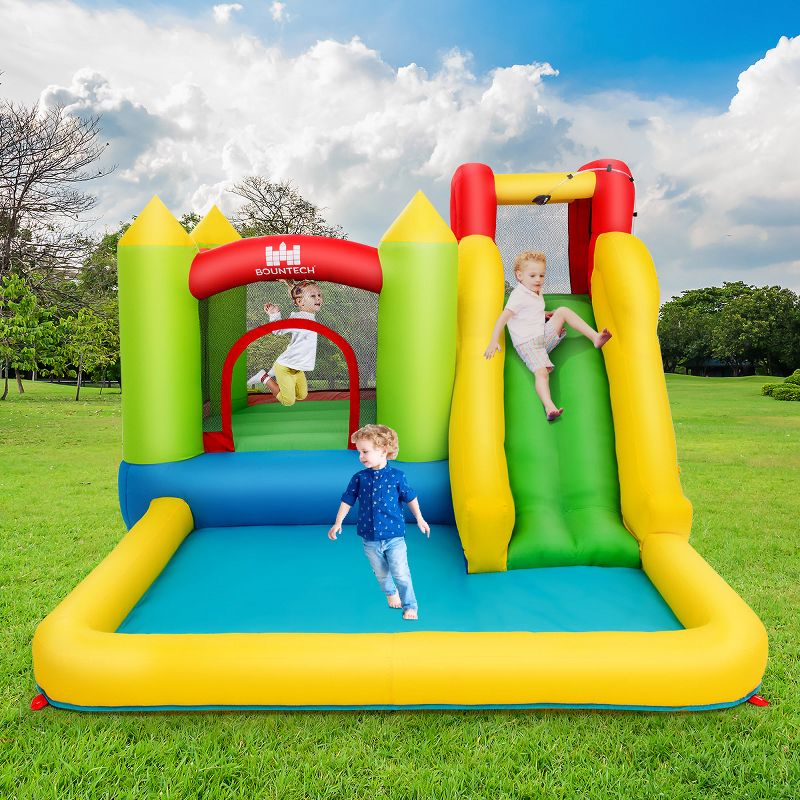Inflatable Bounce House Water Slide Jump Bouncer w/Climbing Wall and Splash Pool