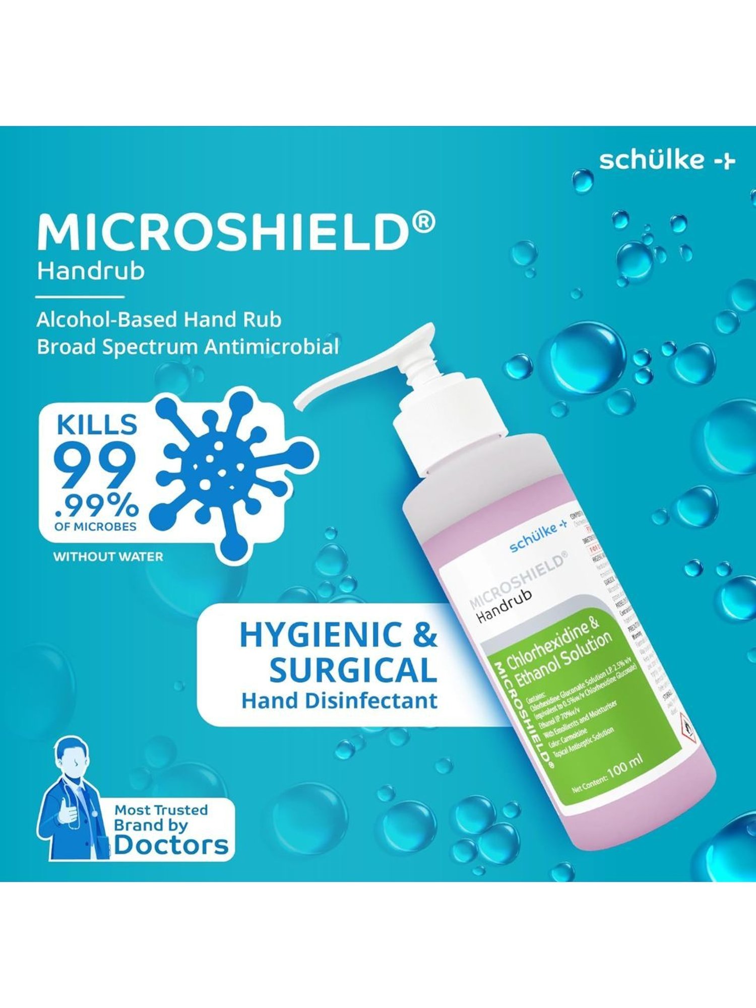 Microshield Handrub with 99.99 Percent Effective Against Germs, Skin Friendly 100ml Pack of 3 (Pink)
