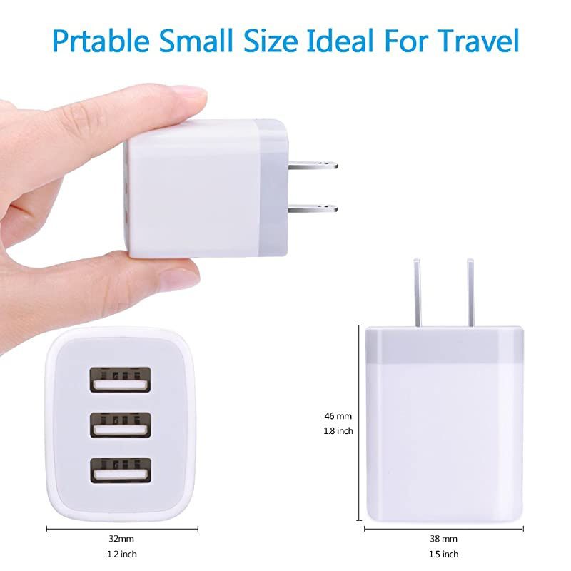 USB Wall Charger  2Pack USB Wall Plug 3Port Charging Box 31A Power Adapter Multi Port Quick Charger Block Cube Compatible iPhone 11 Pro XS MAX XR X 8 7 6 Plus iPad Samsung Galaxy S20 FE LG