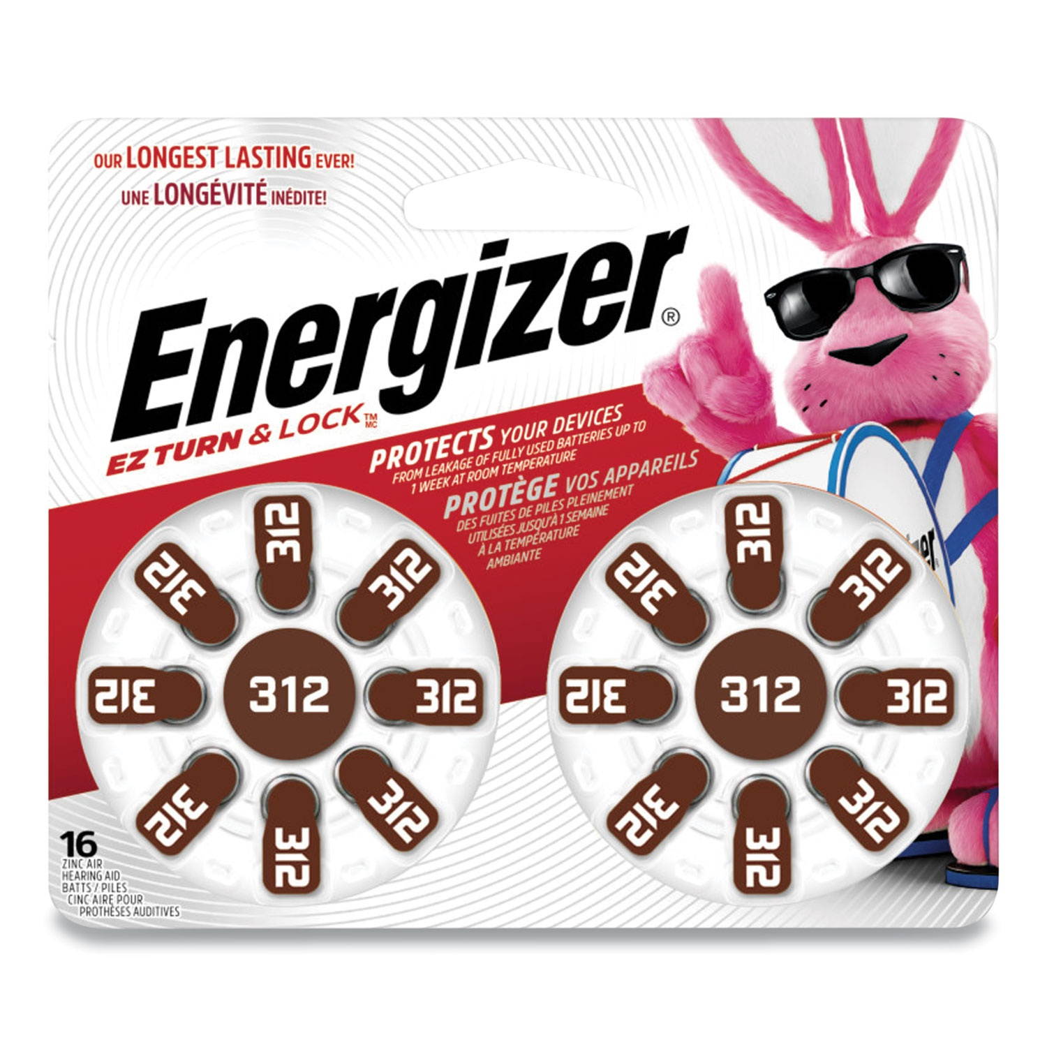 Energizer 312 Hearing Aid Batteries, 16 Per Pack, AZ312DP-16