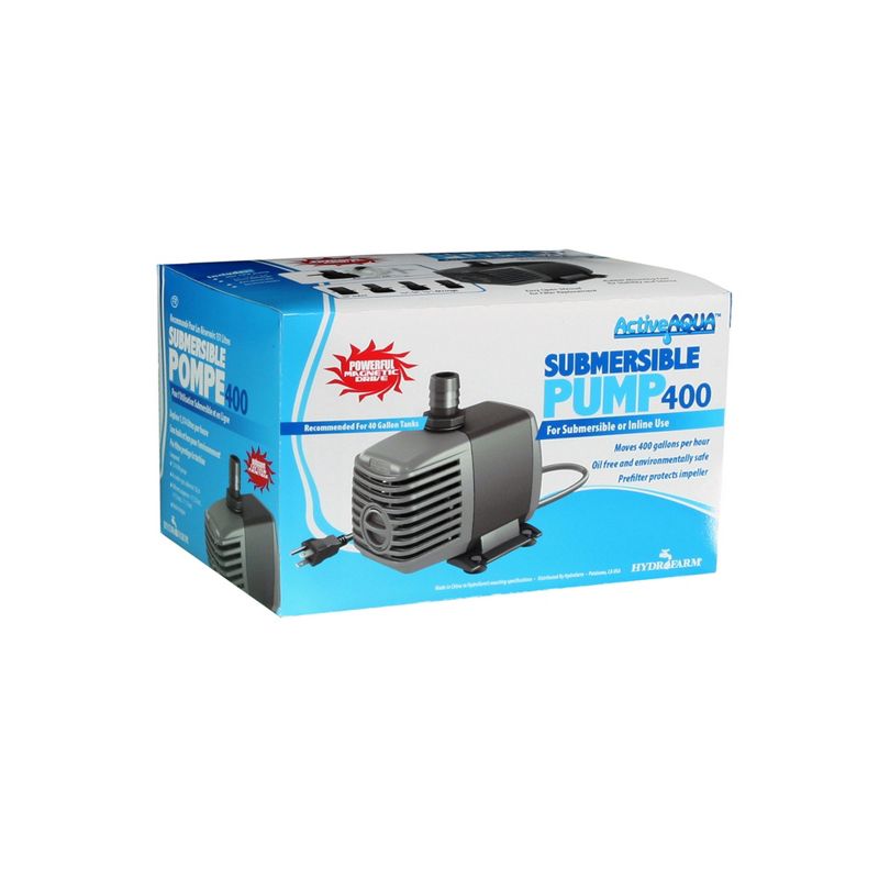 Active Aqua AAPW400 24-Watt 400 GPH Submersible Indoor/Outdoor Hydroponic Aquarium Pond Water Pump with 6ft Power Cord for 40 Gallon Reservoirs