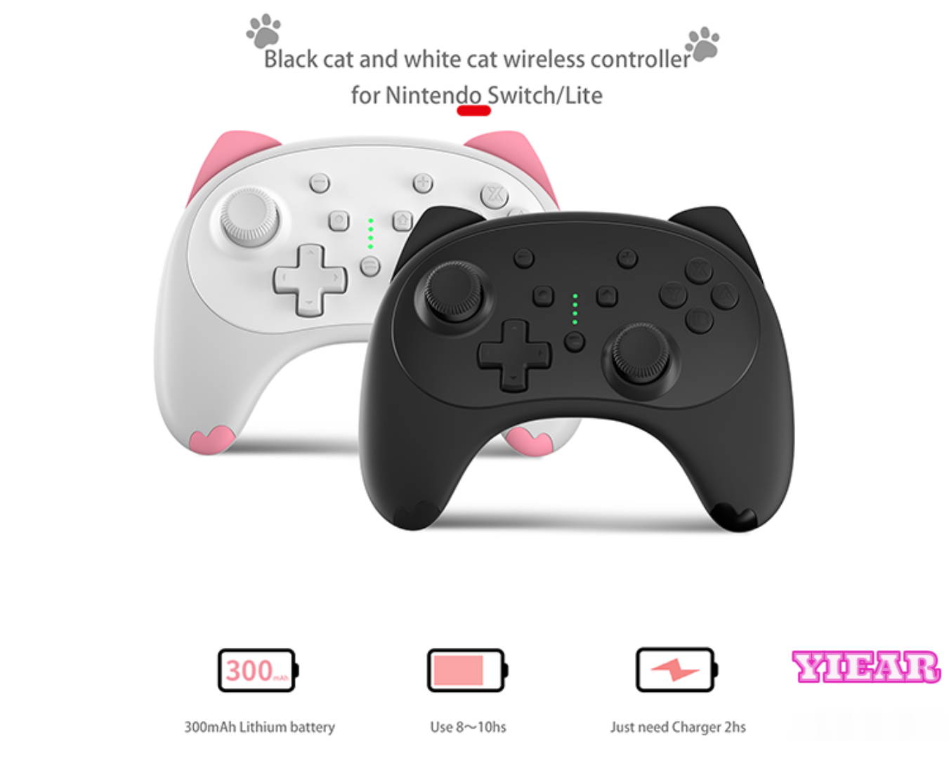 IINE CARTOON KITTEN WIRELESS CONTROLLER FOR NINTENDO SWITCH/LITE,SMALL SIZE