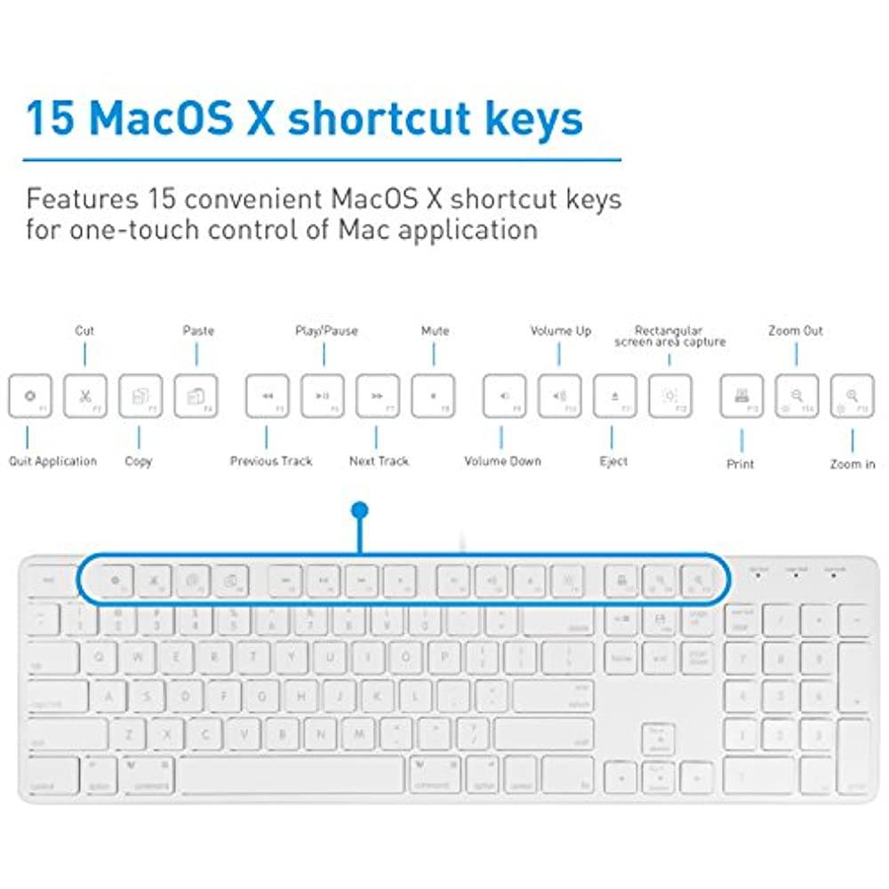 Macally Ultra-Slim USB Wired Keyboard for Apple Mac Pro, MacBook Pro/Air, iMac, Mac Mini, Laptop, Windows PC (SLIMKEYPRO)