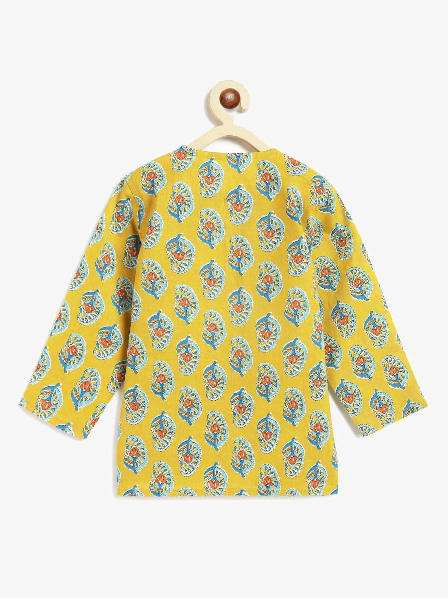 Campana Kids Yellow & Blue Cotton Printed Full Sleeves Kurta & Dhoti