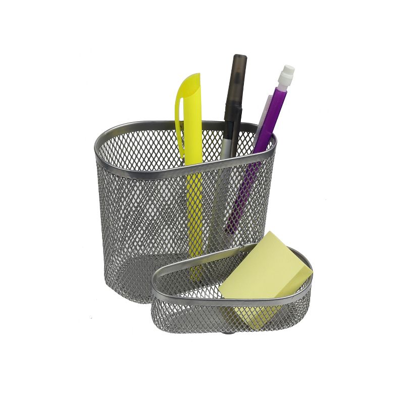 Design Ideas Two Compartment Desk Organizer - Mesh Desk Buddy Supplies Organizer - Silver, 5" x 4.5" x 4"