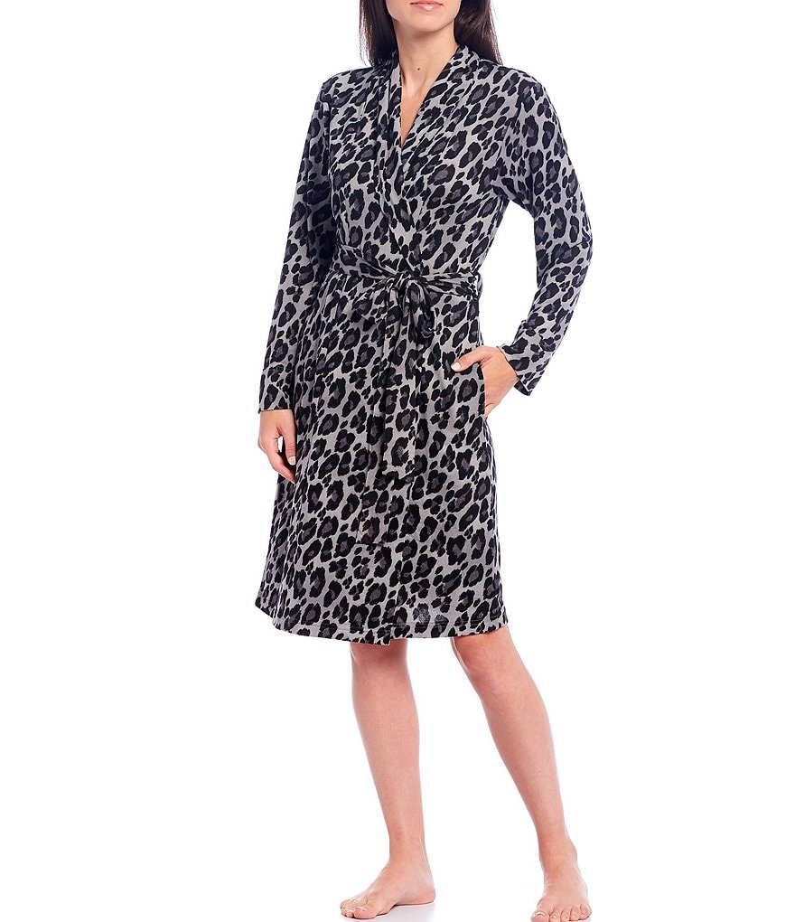 N by Natori Ombre Leopard Print Sweater Knit Robe