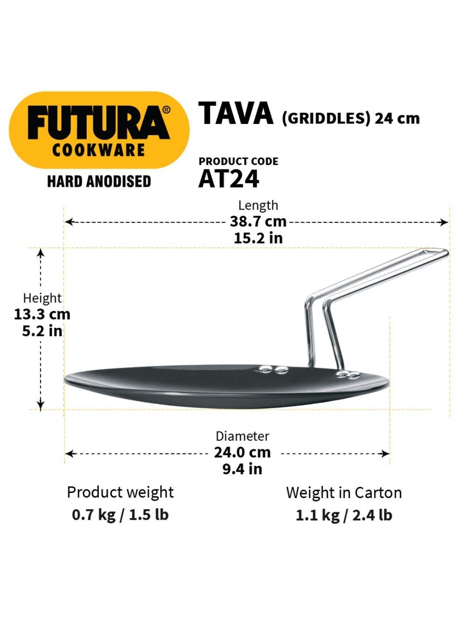 Nirlon Pure Grade Virgin Aluminium Non-stick Induction Base Flat Tawa - 26 cm Diameter