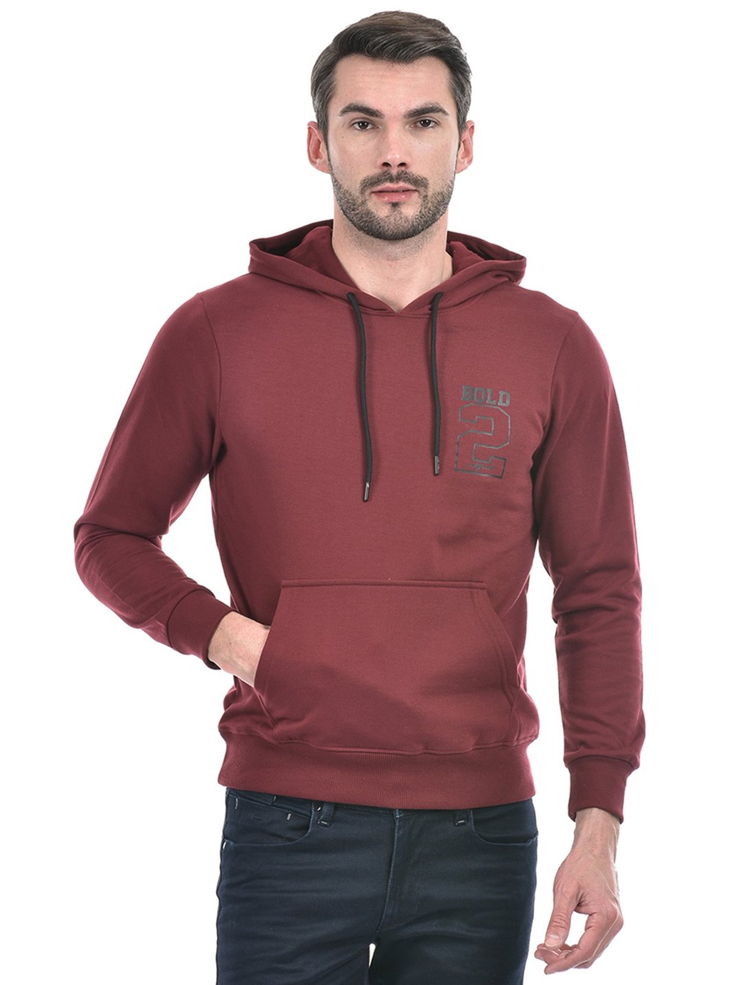 Integriti Maroon Regular Fit Printed Hooded Sweatshirt