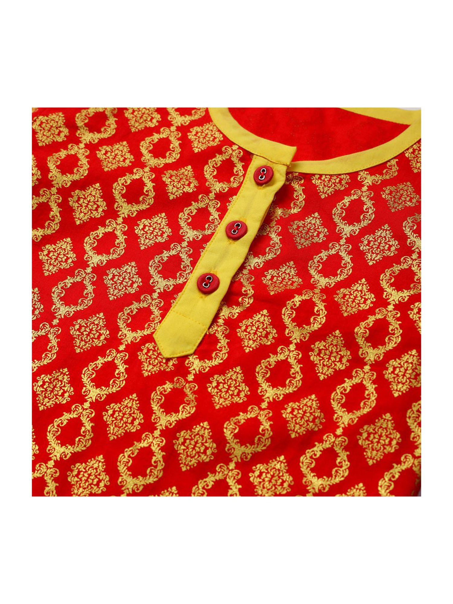Pranava organics Kids Red & Yellow Printed Full Sleeves Kurta Set