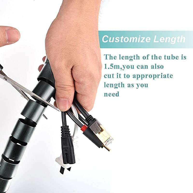 Cable Wires Organizer  Coiled Tube Cable Management PC Cinema TV Cables Sleeve with Cord Organizer Clip Hide Wires Cover Cables to Keep Desk Tidy to Protect Cable from Pets Bite Grey