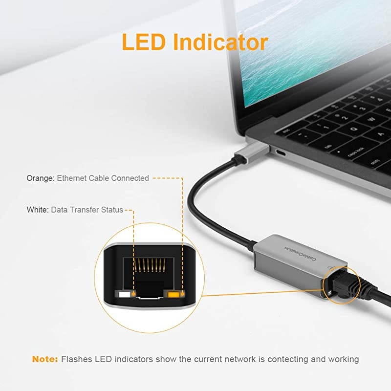 USB C to Ethernet Adapter,  Aluminum USB-C to RJ45 LAN Network Converter[Thunderbolt 3 Compatible], 10/100/1000 Mbps, for MacBook Pro 2019, iPad Pro, XPS, Chromebook, Galaxy S20/S10