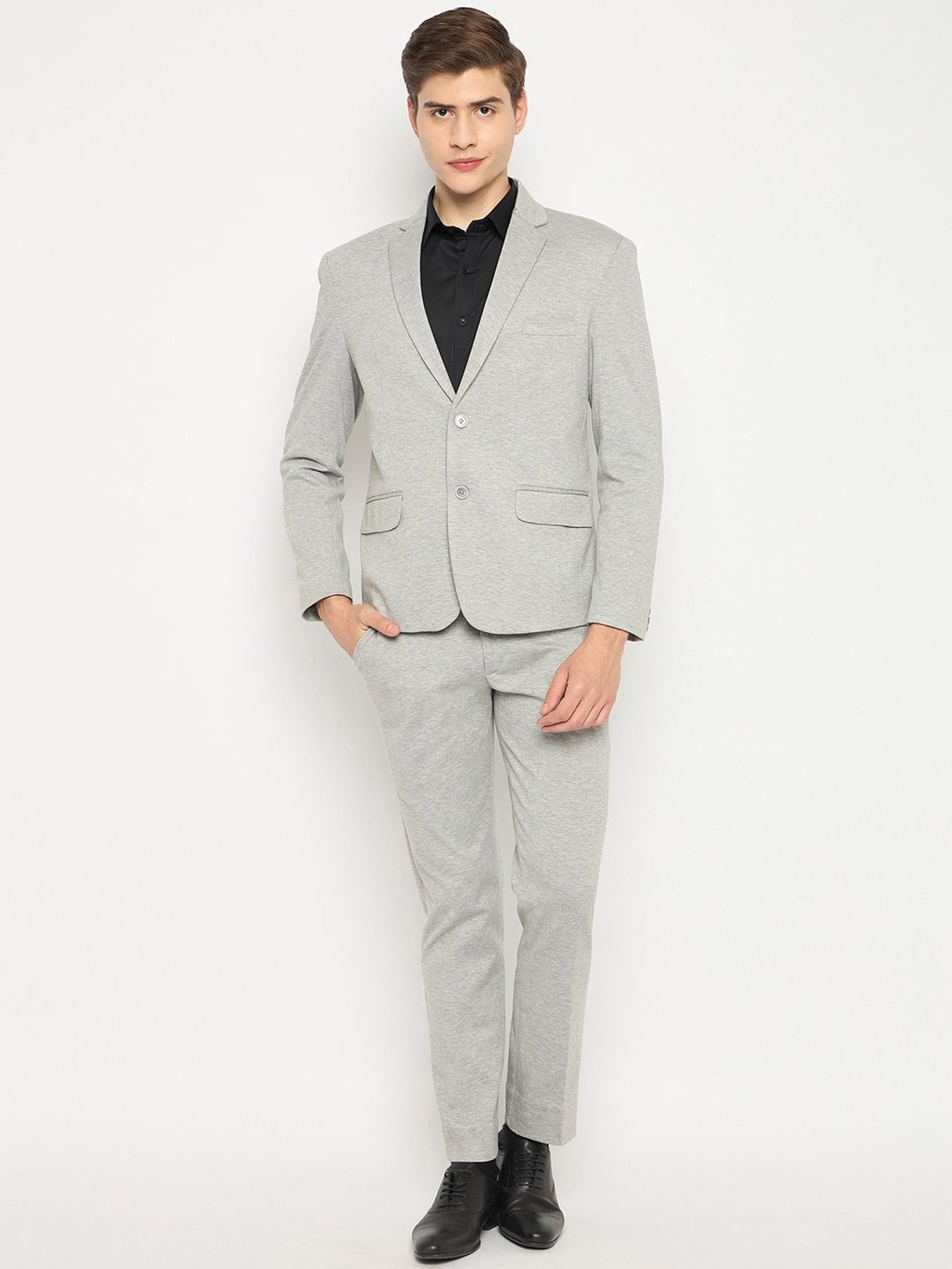 Club York Grey Melange Regular Fit Two Piece Suit