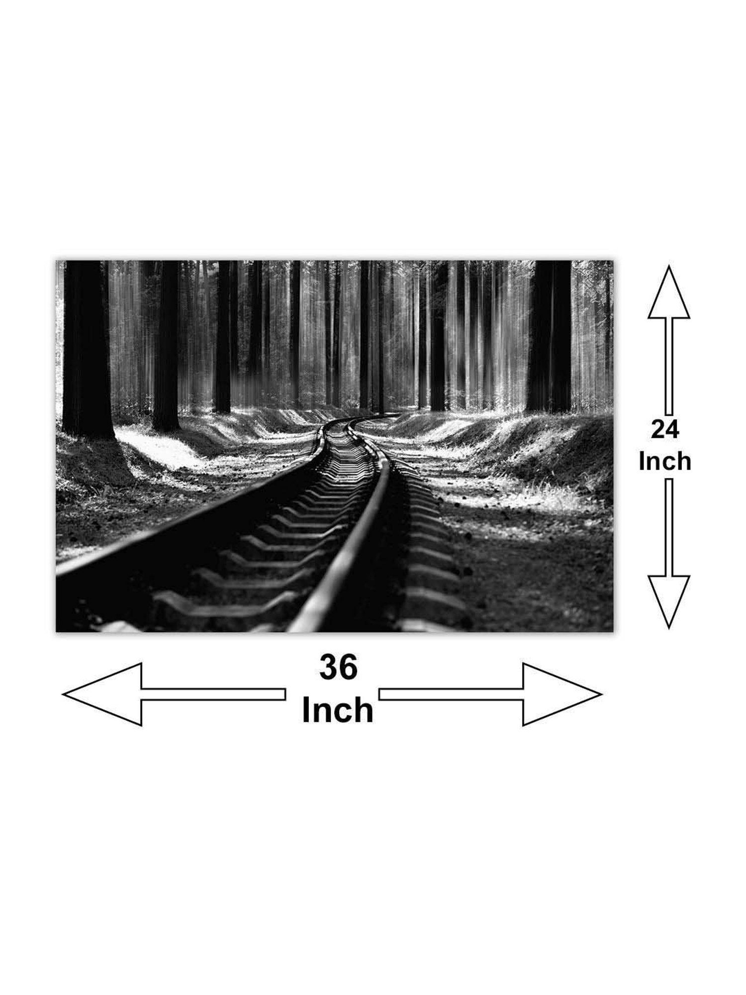 999store Black & Grey Railroad Track In Forest Canvas Painting