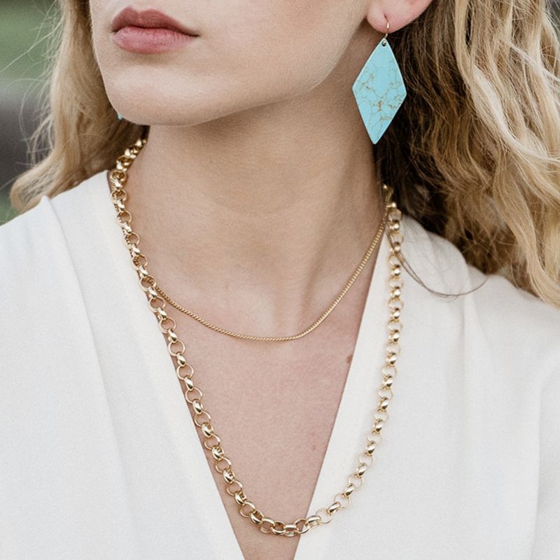 Sanctuary Project Semi Precious Turquoise Diamond Drop Statement Earrings Gold