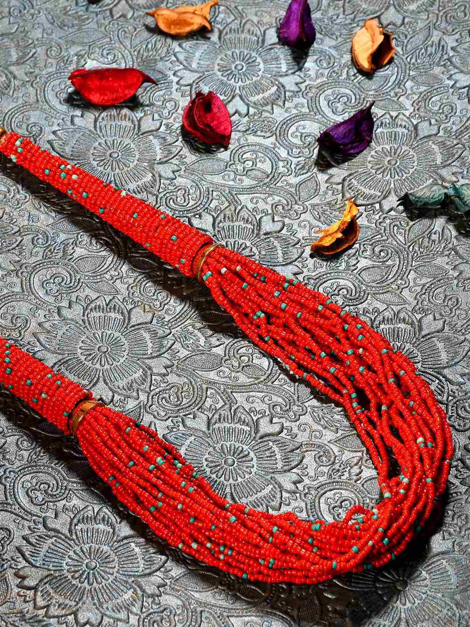 Imli Street Red Long Beaded Handcrafted Necklace