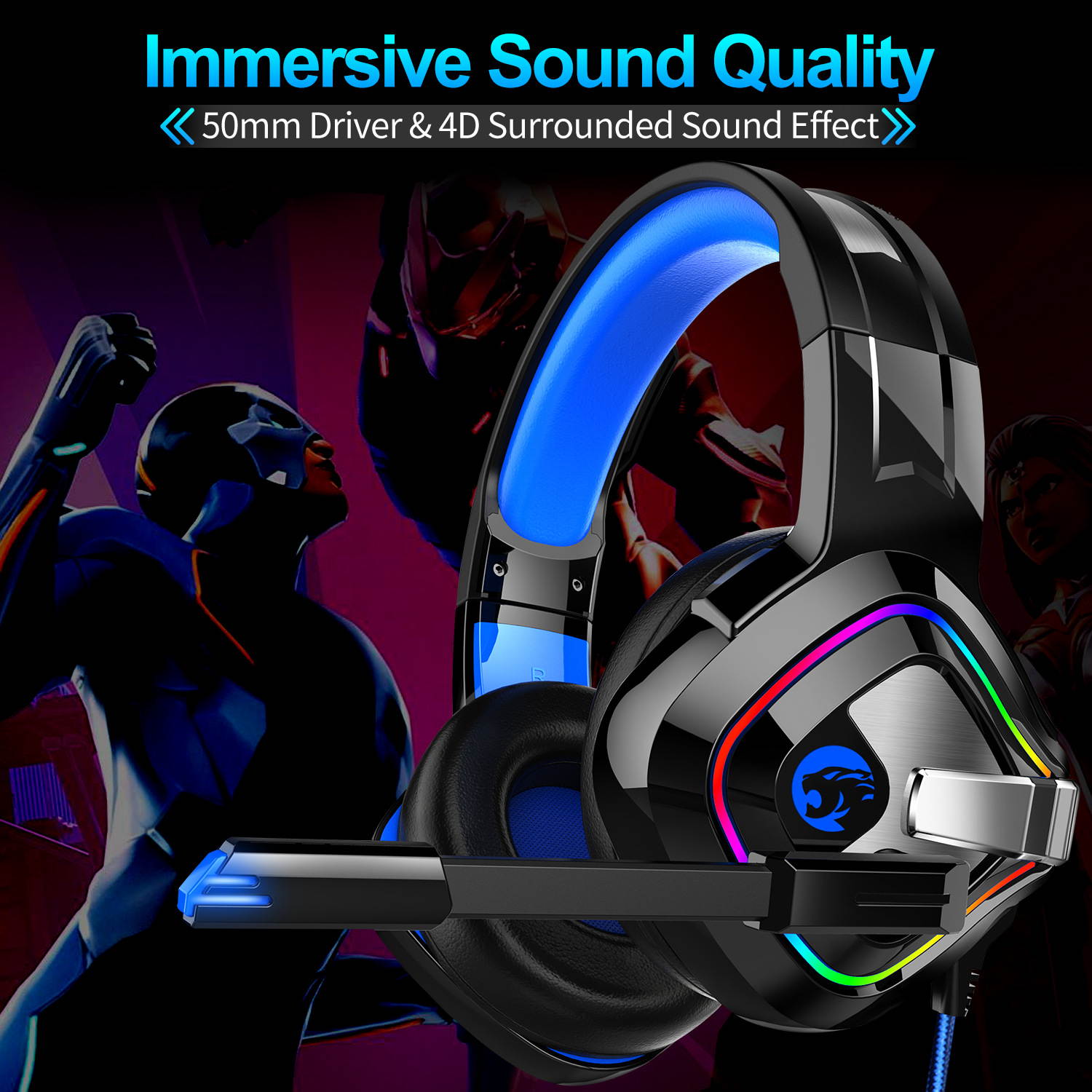 YOBO A66 RGB Gaming Headset 7.1 Sound Stereo RGB  Headphones with Microphone  for PS4 Laptop Desktop PC Gamer