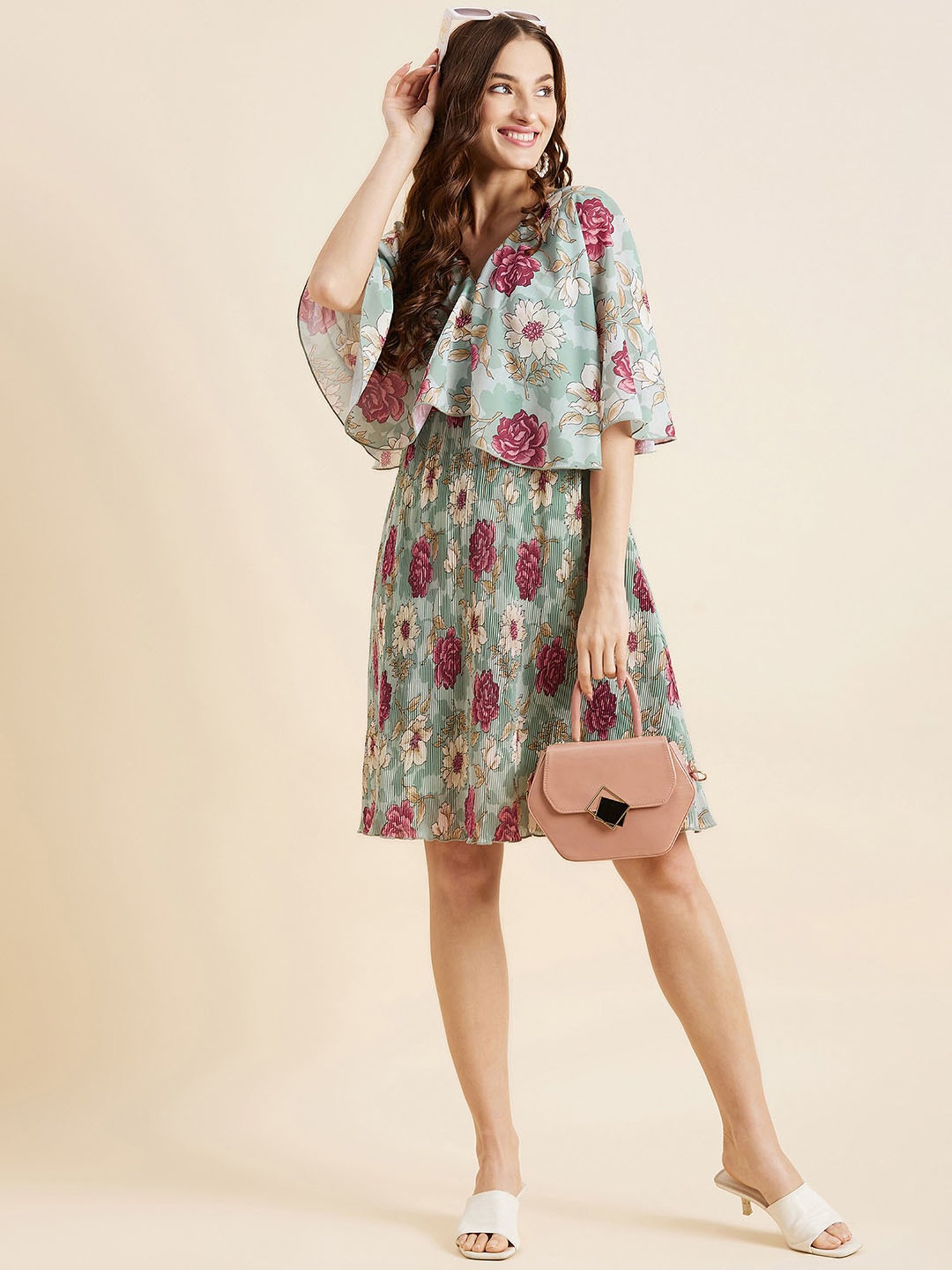 PANIT Green Floral Print Ethnic Dress