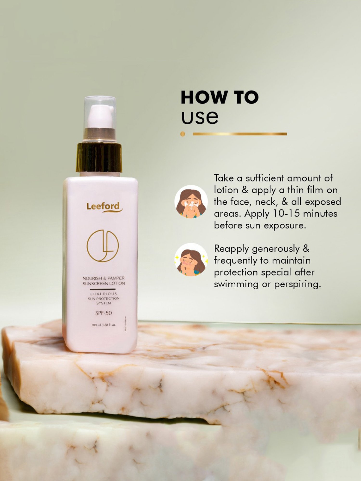 Leeford Nourish & Pamper Sunscreen Lotion SPF-50 - 100 ml