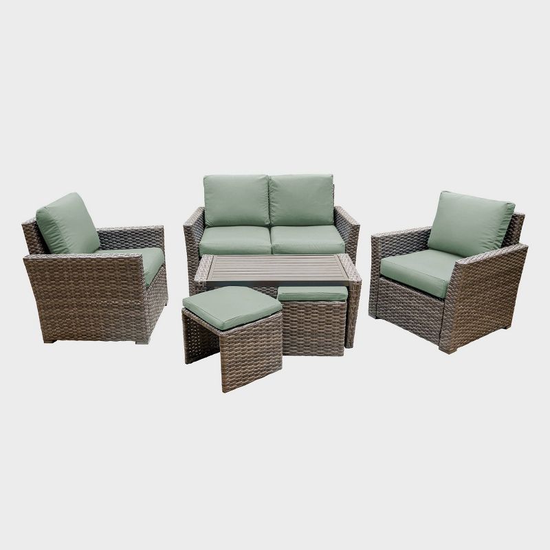 Newton 6pc Seating Set with Sunbrella - Sage - Leisure Made