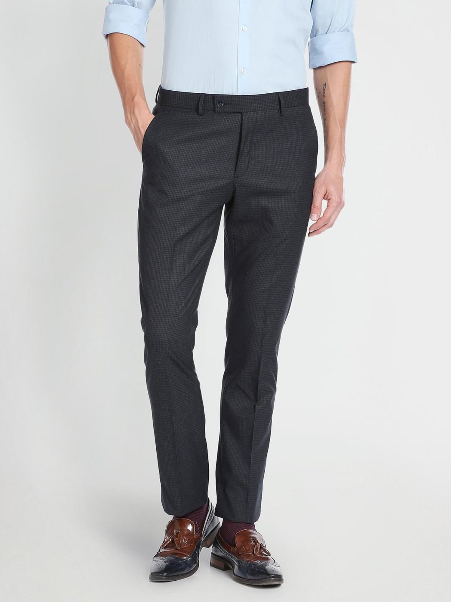 Arrow Blue Regular Fit Checks Trousers