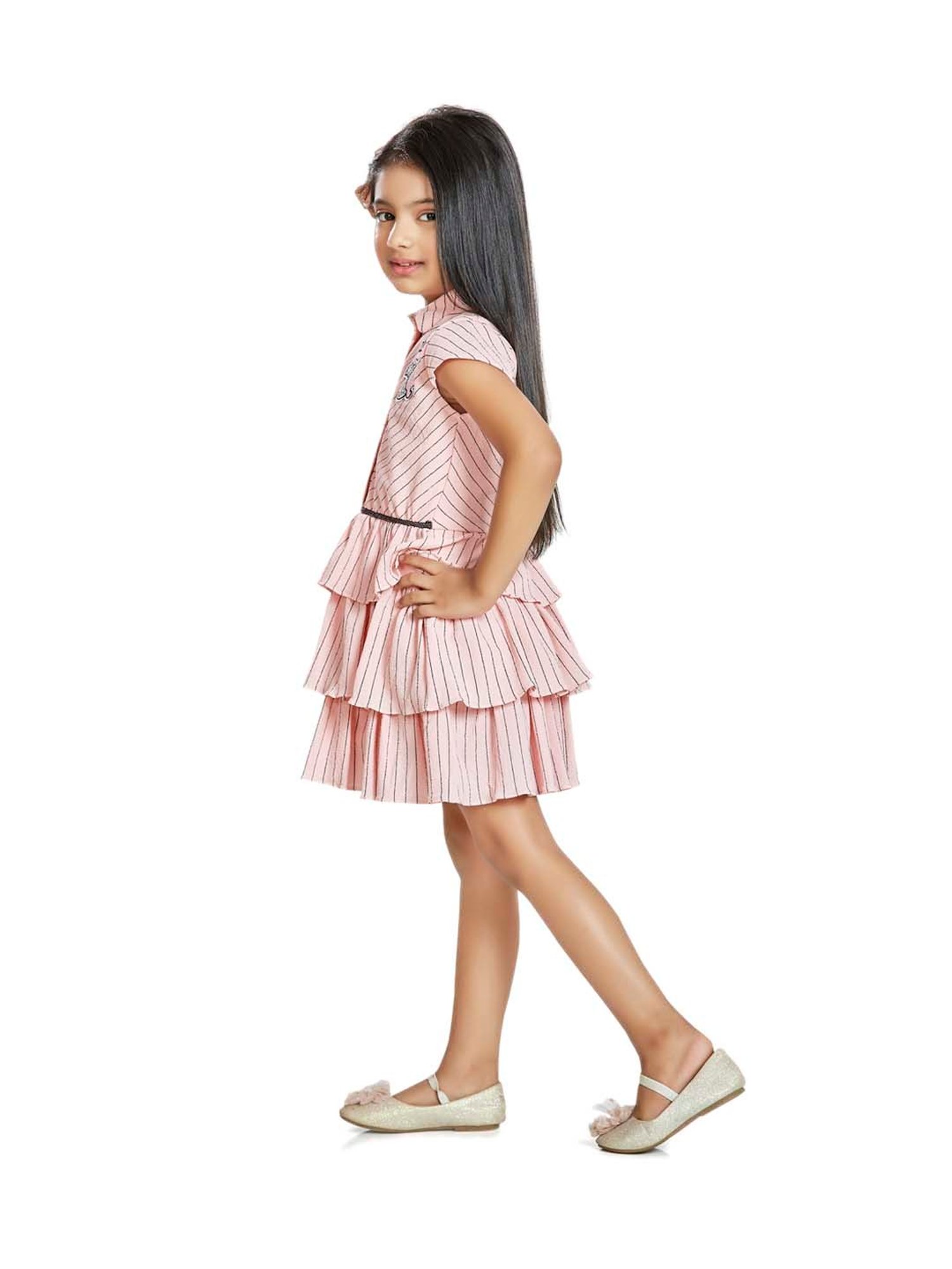 Peppermint Kids Peach Striped Dress