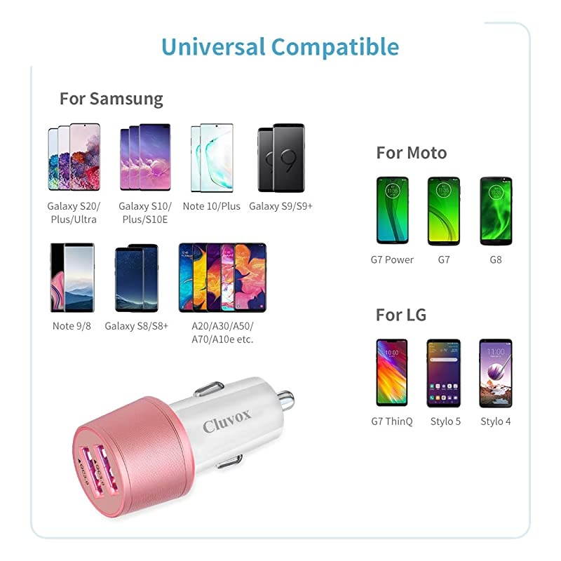 USB C Car Charger, Compatible for Samsung Galaxy S21/S20 Plus/Ultra/S20 FE/S10+/S10e/S9/S8/Note 20/10/9/8/A20/A50/A70/A10S, Quick Charge 3.0 Dual USB Rapid Car Charger with Type C Cable 3.3ft