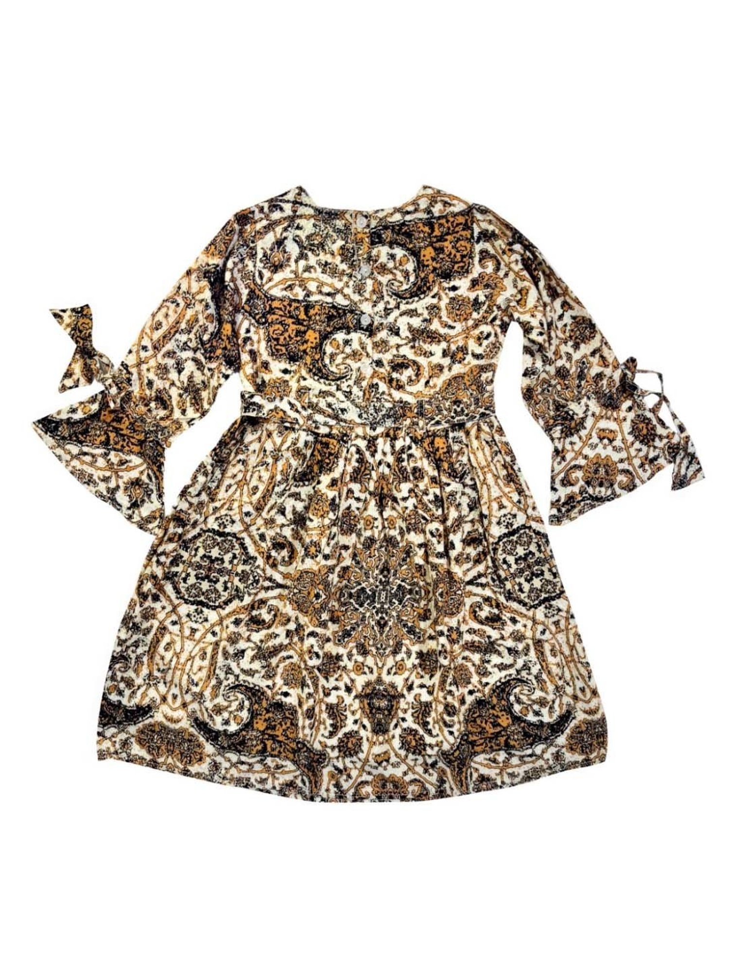 Bella Moda Kids Cream & Brown Cotton Printed Full Sleeves Dress