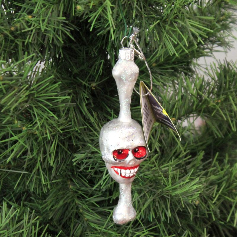 Morawski 5.0" Silver Bone Thru Skull Ornament Halloween Skeleton  -  Tree Ornaments