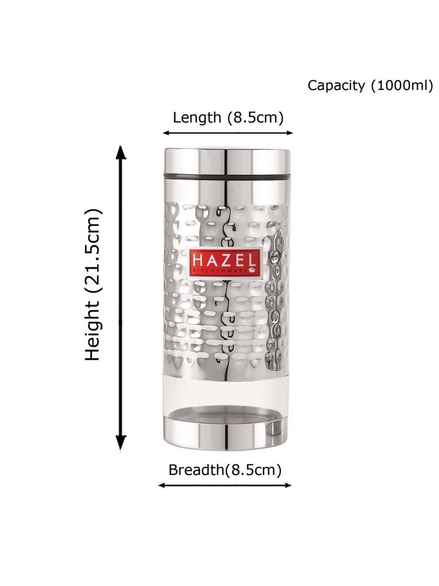 HAZEL Silver Stainless Steel Hammered Container (0.7 L)