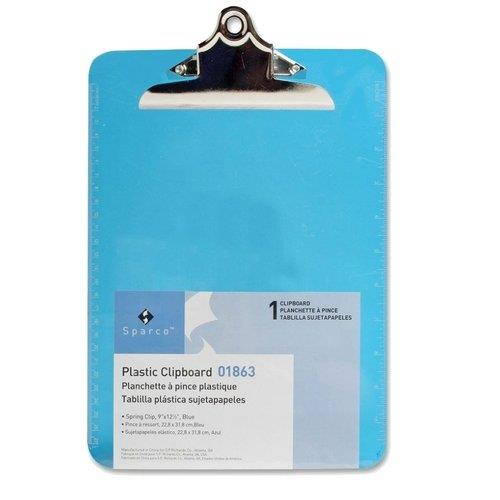 Sparco Transparent Plastic Clipboard, 9 x 12-1/2 Inches, Blue (SPR01863) 6 Pack