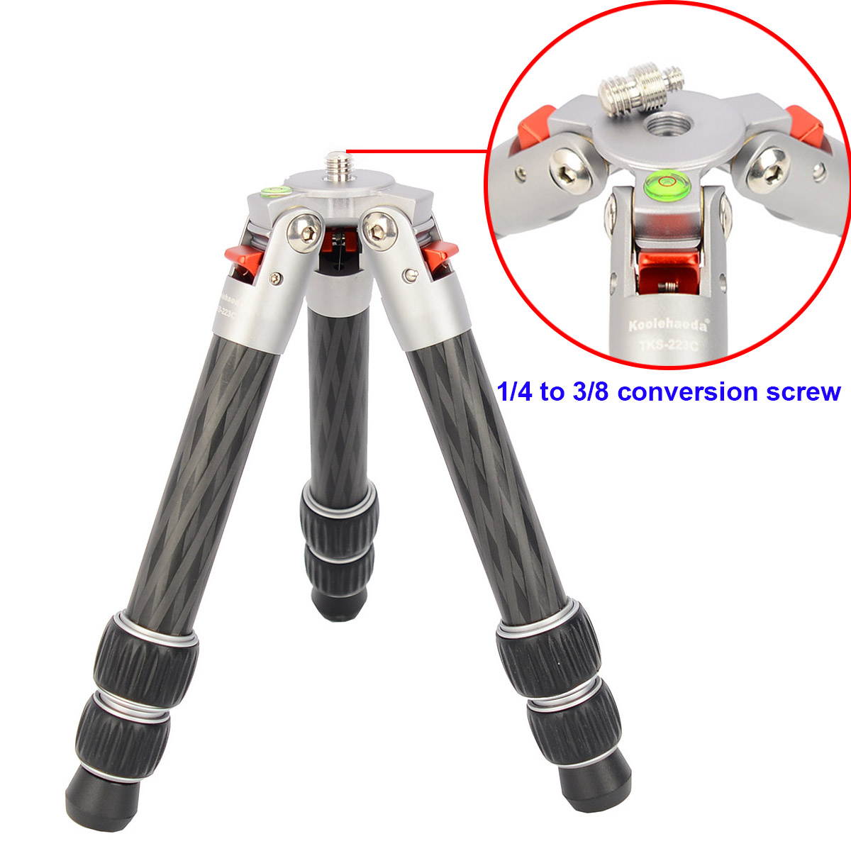 koolehaoda Portable Carbon Fiber Mini Tripod,Weighs only 1.25pounds and Supports Loads up to 17pounds(TKS-223C)