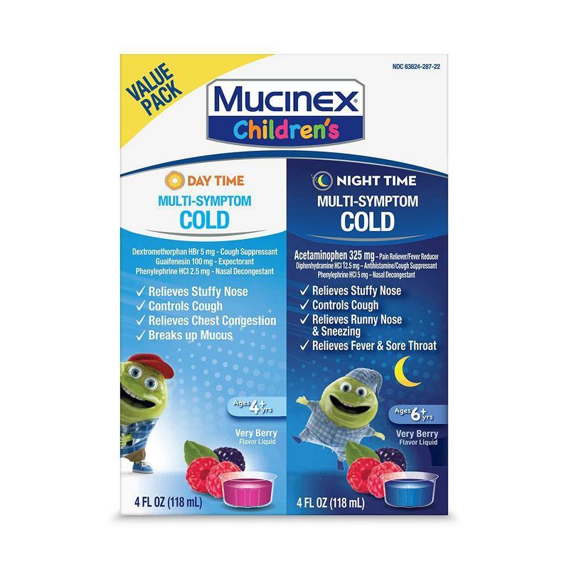 Children's Mucinex Multi-Symptom Day & Night Cold Relief Liquid - Dextromethorphan - Mixed Berry - 4 fl oz/2pk