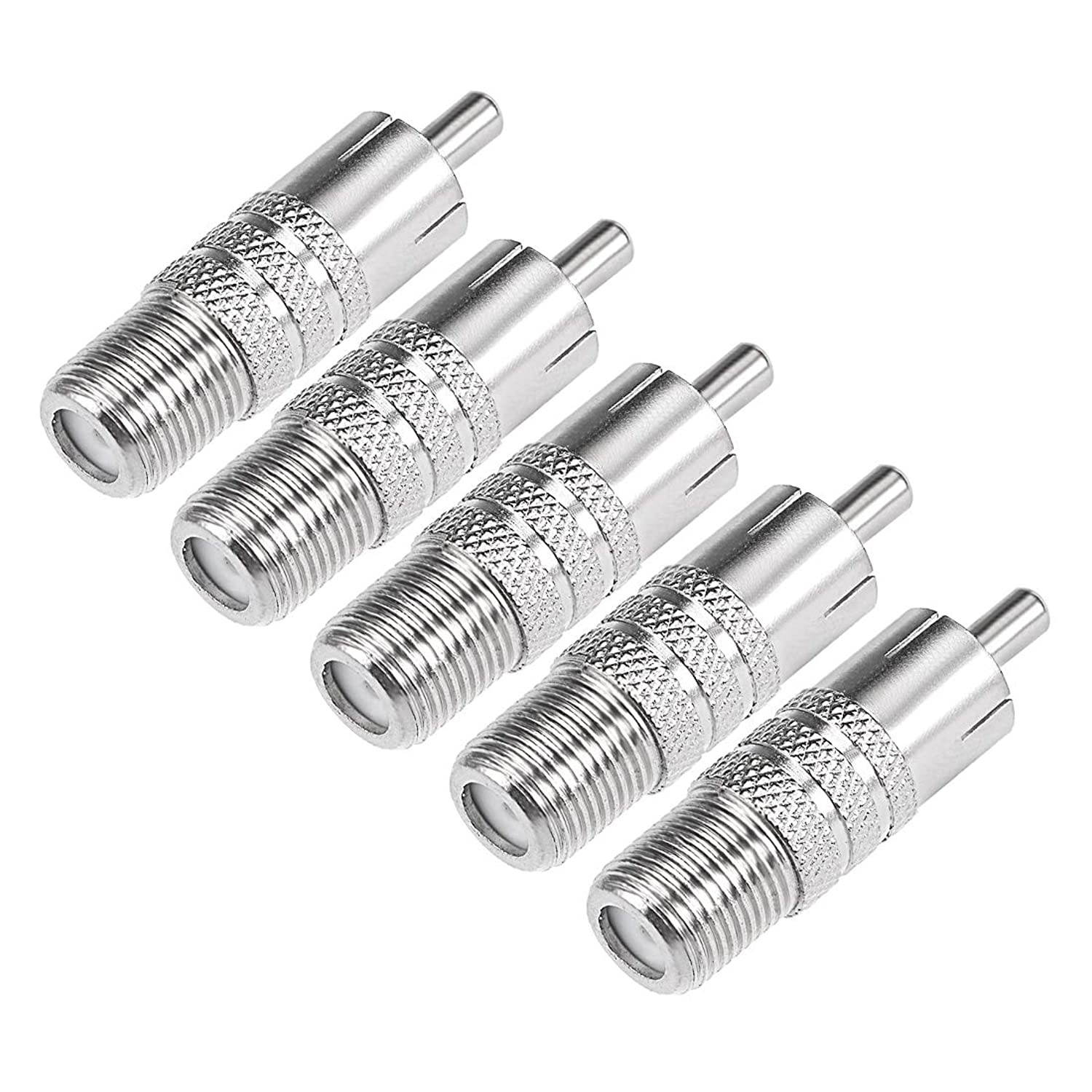 uxcell F Type Female to RCA Male Silver Tone RF Coaxial Adapter Connector 5pcs