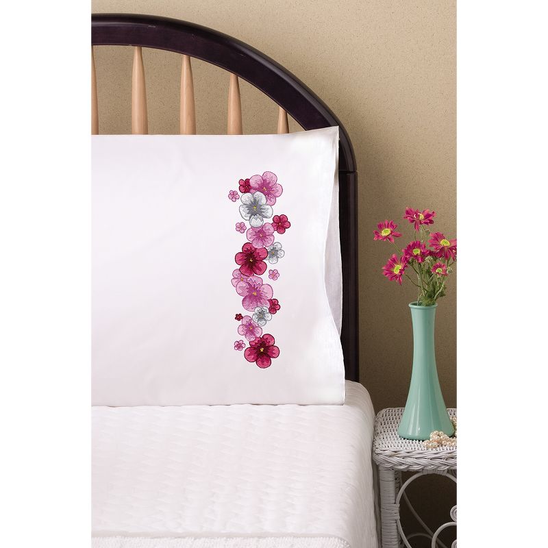 Tobin Stamped For Embroidery Pillowcase Pair 20"X30"-Pink Passion