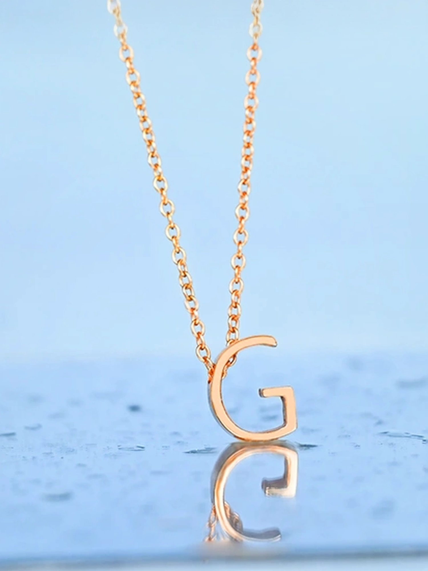 Touch925 Sterling Silver Gleaming G Initial Rose Gold Chain Pendant