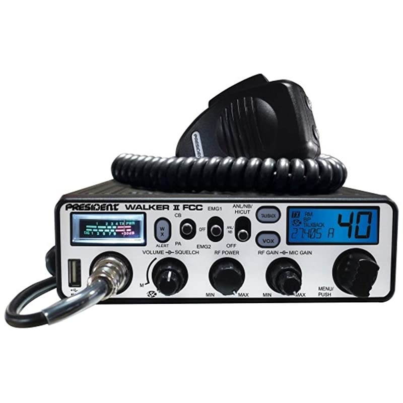 WALKER II FCC AM Transceiver CB Radio, 40 Channels AM, Channel Rotary Switch, Volume Adjustment and ON/OFF, Manual Squelch and ASC, Multi-functions LCD Display