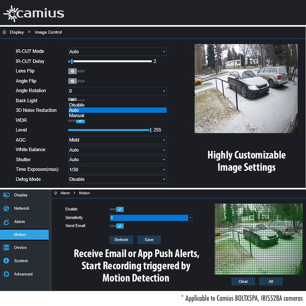 Camius 5MP PoE IP Dome Security Camera with Audio (built-in microphone), Wide view 2.8mm Lens, 30-100ft Night Vision, Onvif, Wired Ethernet, PC, Mac software, Web-Browser, Camera app View - Iris528A