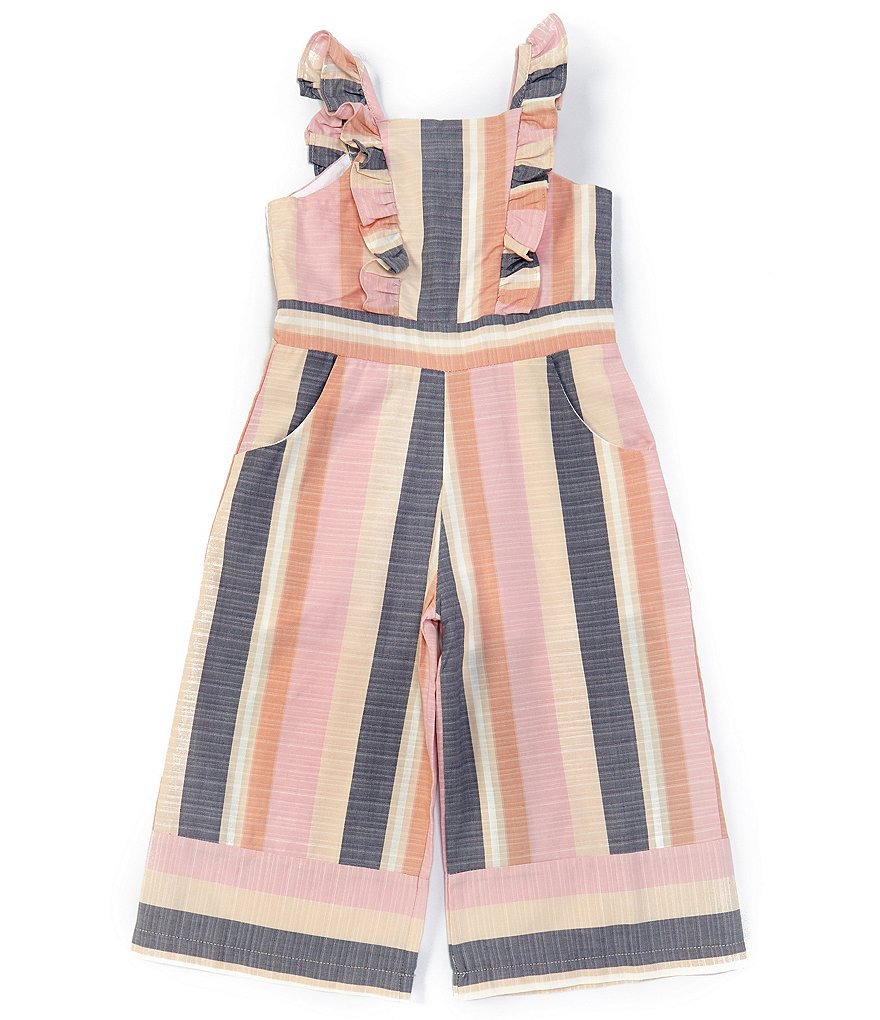 Rare Editions Little Girls 2T-6X Ruffle Stripe Jumpsuit