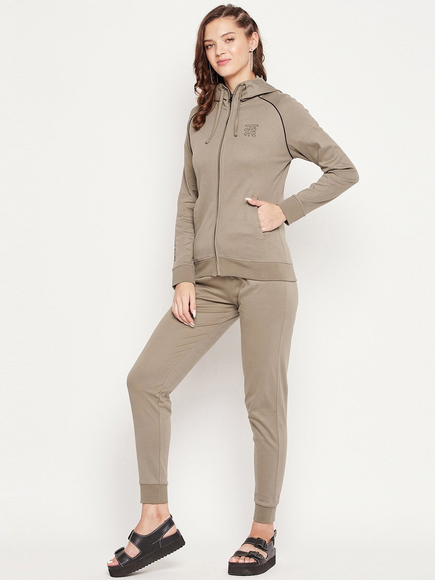 EDRIO Brown Pure Cotton Track Suit