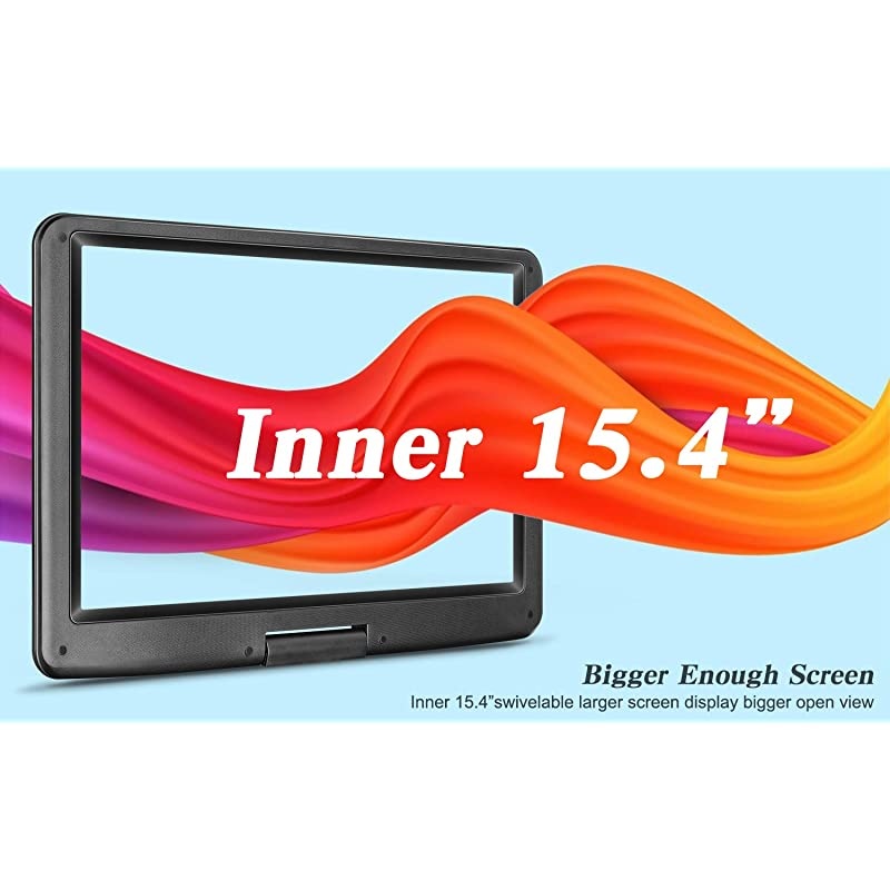 J 17.9" Region Free Portable DVD Player with 6 Hours Rechargeable Battery, Large 15.4&ldquo; Screen DVD Player Sync TV Support USB/SD Card and Multiple Disc Formats, High Volume Speaker Black