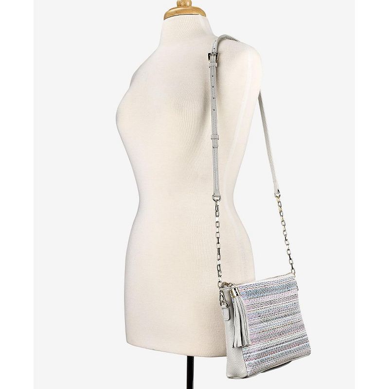 VR NYC Magnetic Strap Closure Mosaic Design Denim Laser Cut Crossbody Bag - Blue