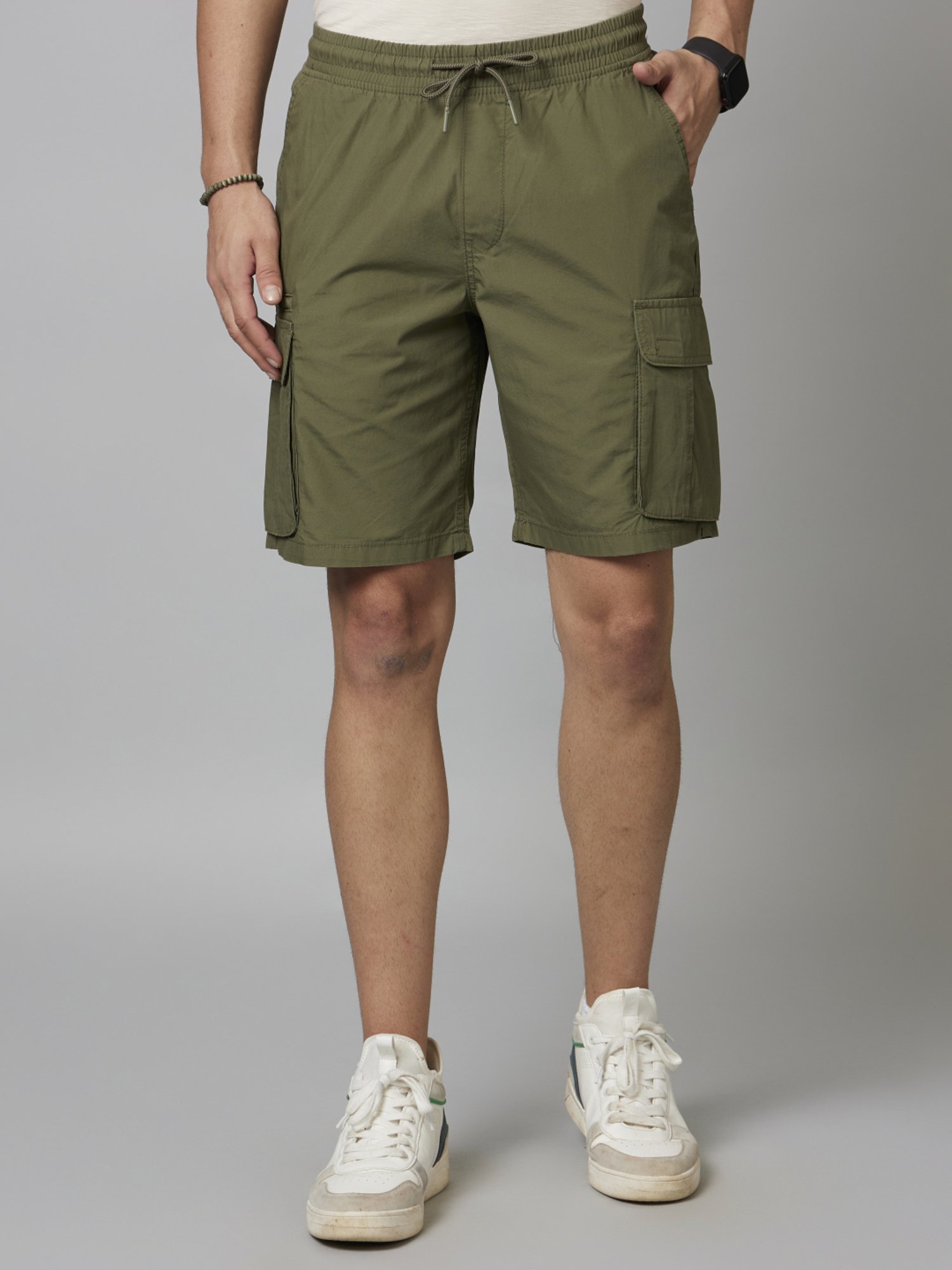 celio* Olive Regular Fit Cotton Cargo Shorts