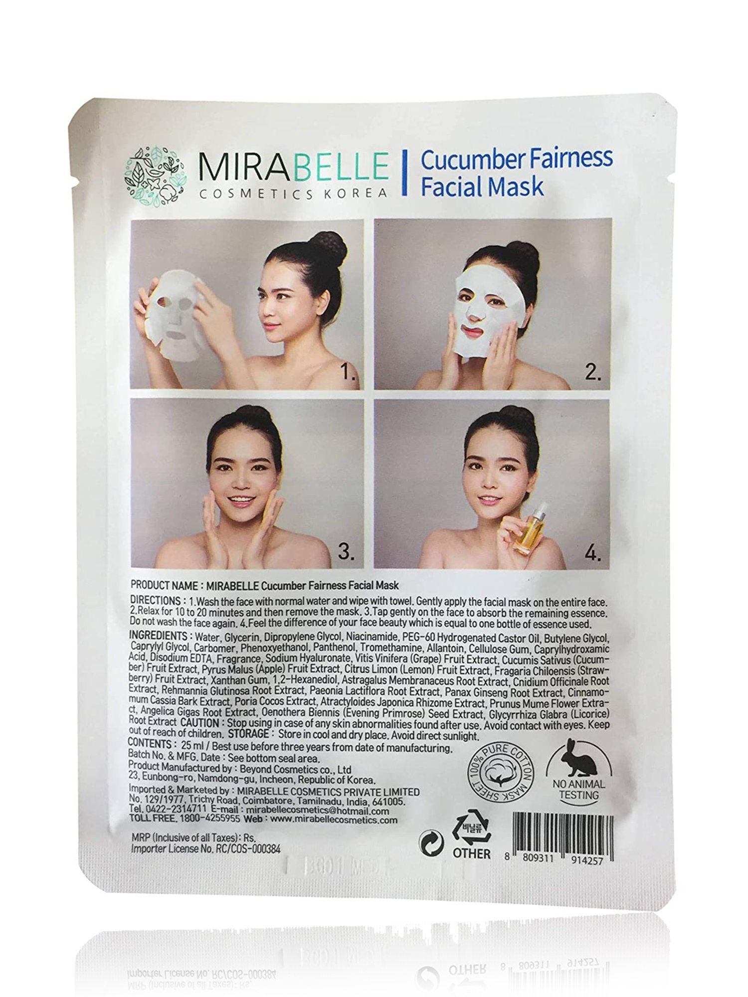 Mirabelle Cucumber Fairness Facial Sheet Mask - 25 ml