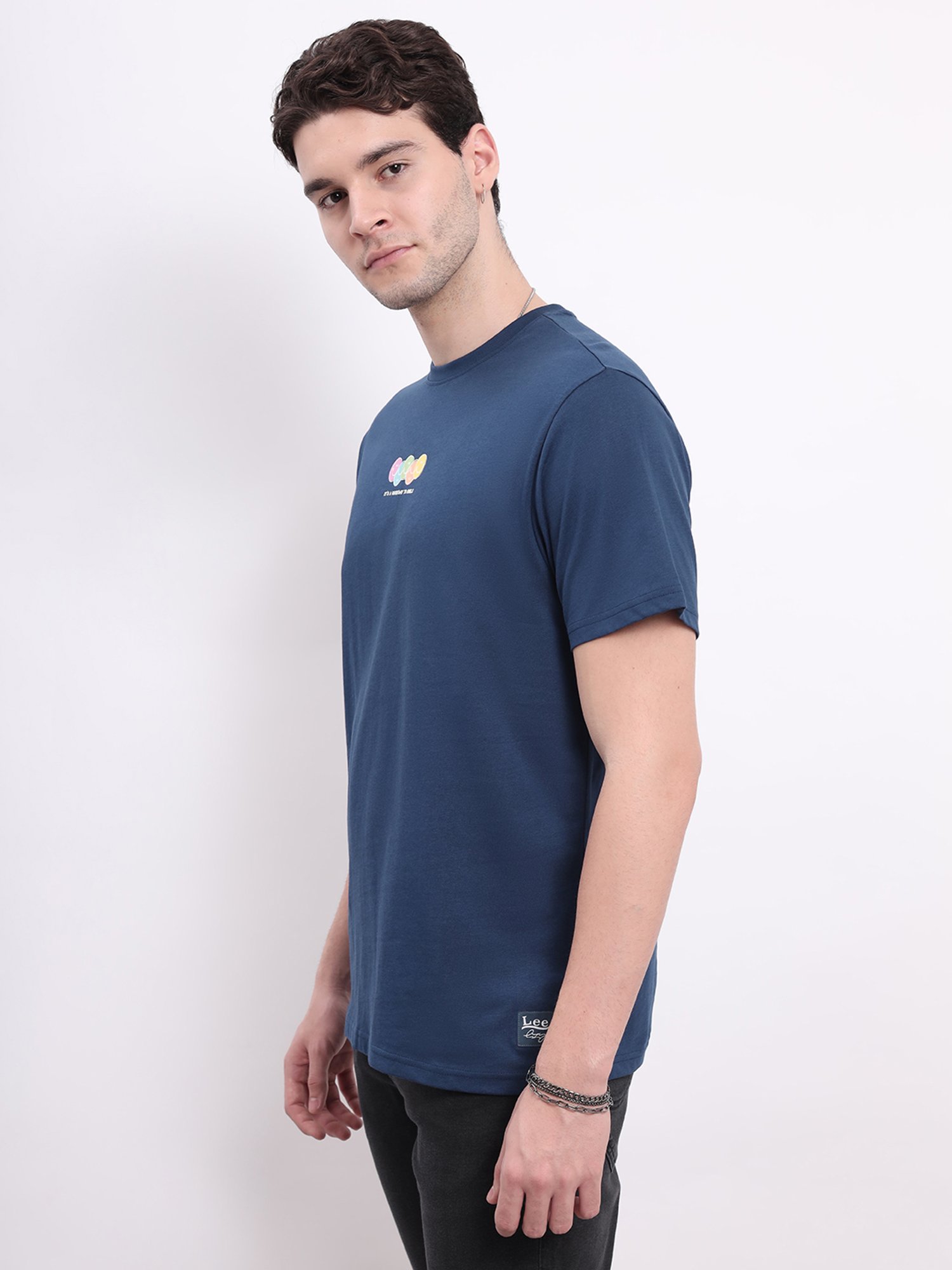 Lee Navy Comfort Fit Graphic Print Cotton Crew T-Shirt