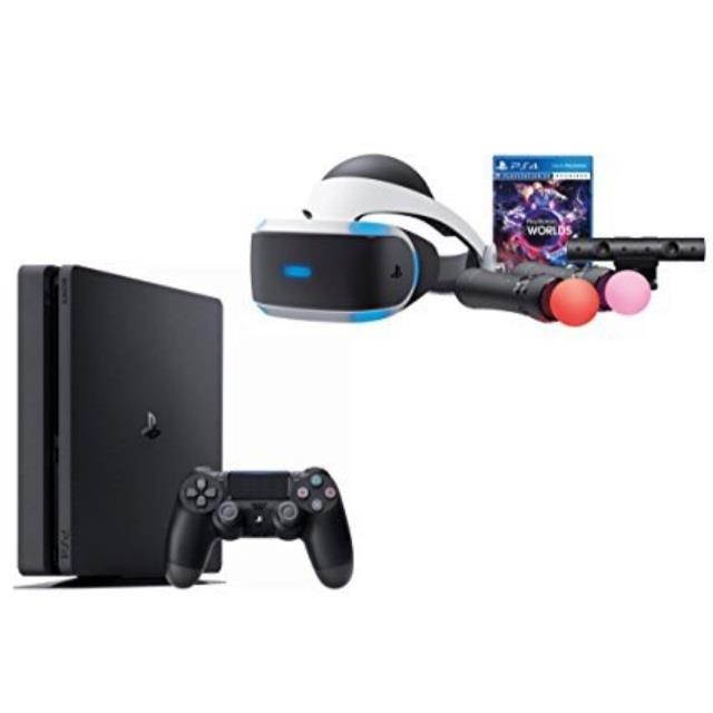 PlayStation VR Launch Bundle with Console (5 Items): Playstation VR Headset, PlayStation4 Slim 1TB Console- Jet Black, Playstation Camera, 2 Move Motion Controllers, and PSVR Worlds Game Disc