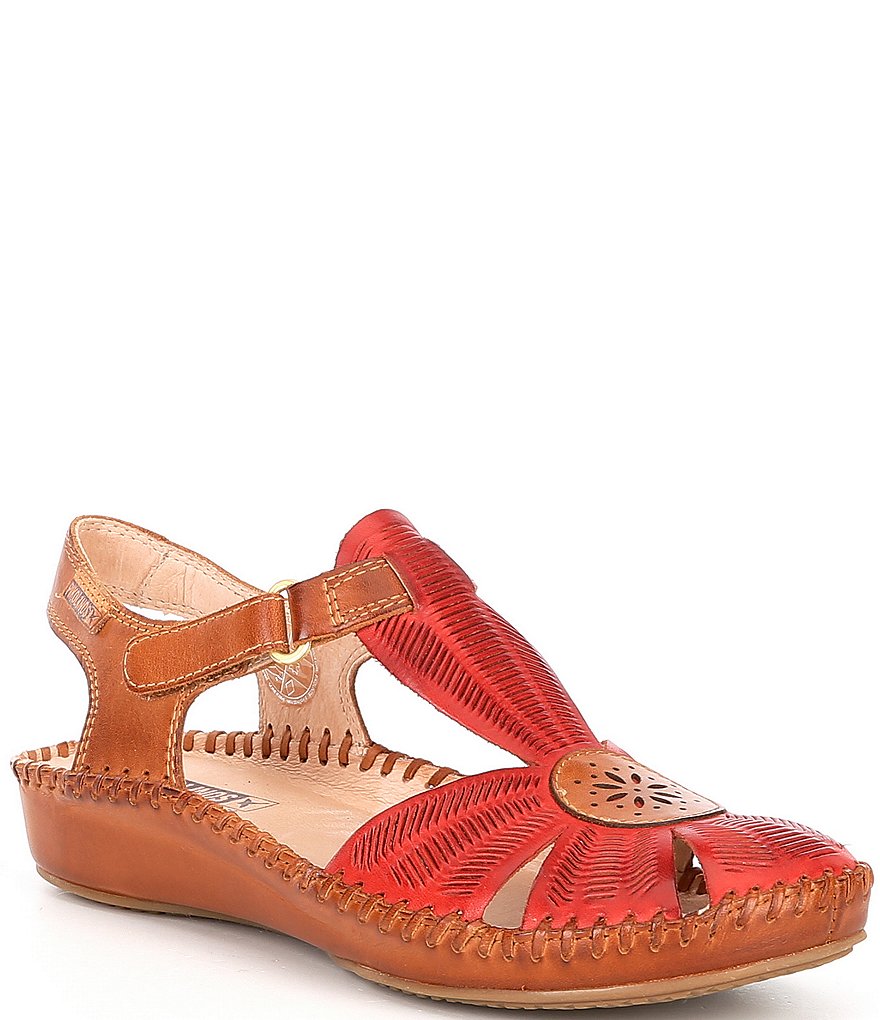 Pikolinos Puerto Vallarta 655 Leather Cut-Out Detail T-Strap Wedge Sandals