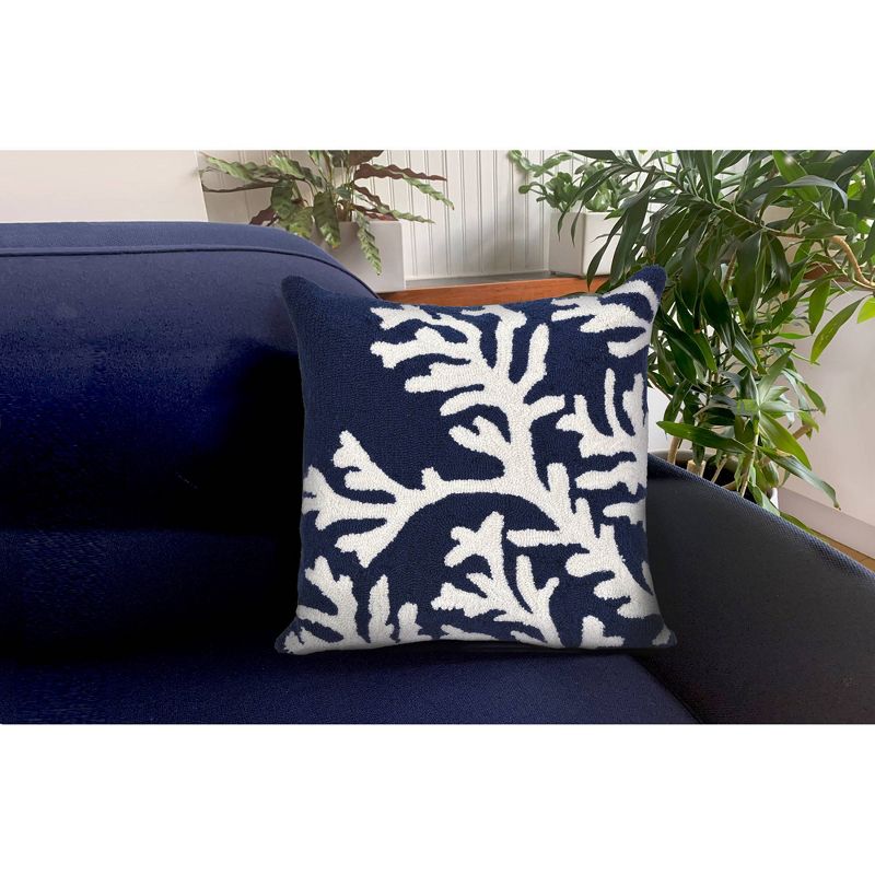 18"x18" Front Porch Coral Print Indoor/Outdoor Square Throw Pillow Navy - Liora Manne