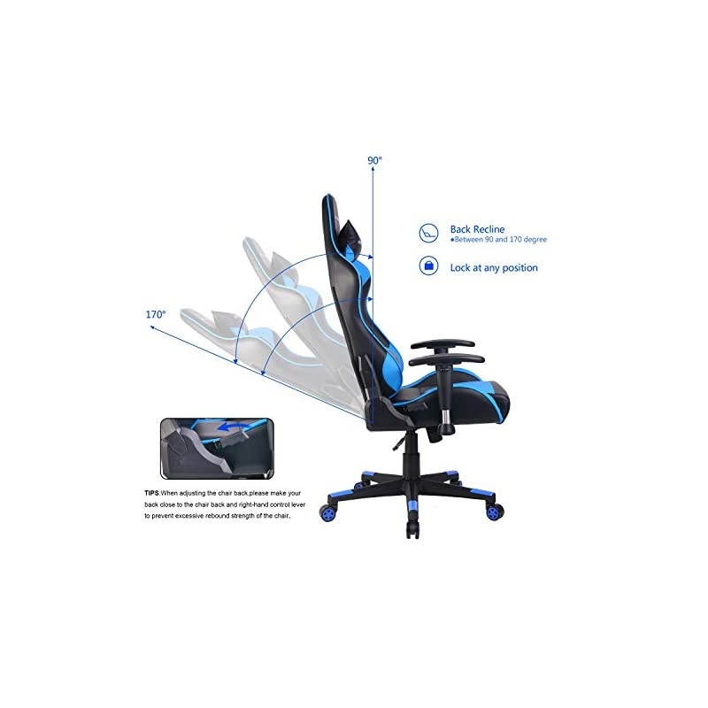 Chair Racing Office Chair Pu Leather High Back Computer Desk Chair Ergonomic Swivel Chair with Headrest and Lumbar Support Blue