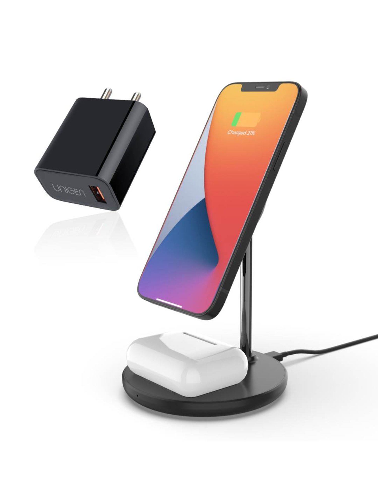 UNIGEN MAGTEC 200 2 in 1 Magnetic Wireless Stand For iPhone 13, 12 Series (Black)