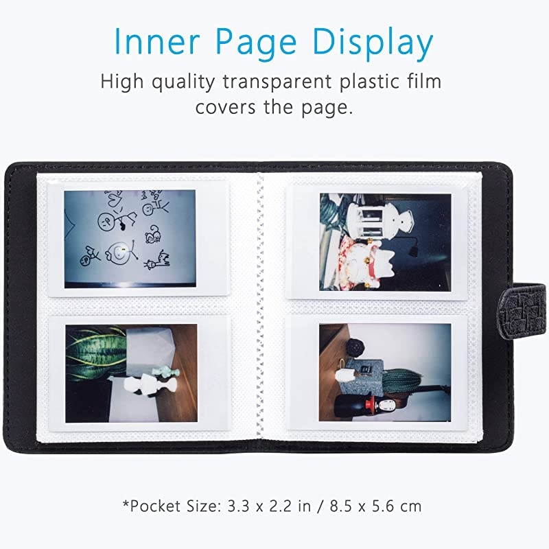 64 Pockets Mini Photo Album for Fujifilm Instax Mini Camera Polaroid Snap Z2300 SocialMatic Instant Cameras Zip Instant Printer Weave Black